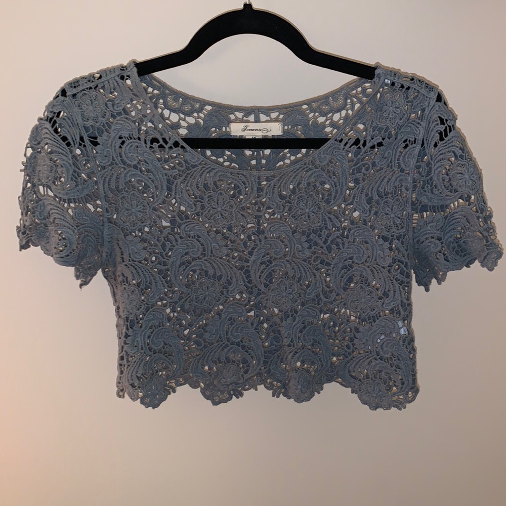 Cropped lace blue top- small Forever21